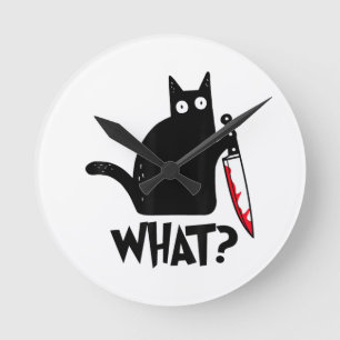 Horloge Ronde Chat Qu'est-ce que_ Drôle Chat Noir