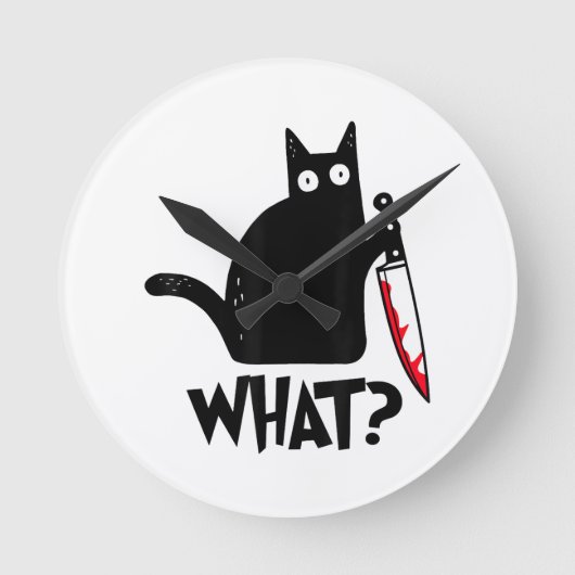 Horloge Ronde Chat Qu'est-ce que_ Drôle Chat Noir (Recto)