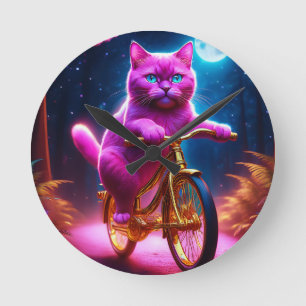 Horloge Ronde Chat Rose Sur Un Parcours Pittoresque De Vélo D'Or