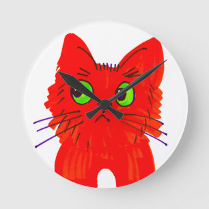 Horloge Ronde Chat rouge vif — Wonder à grand oeil avec une tors