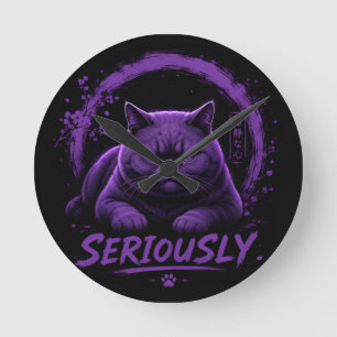 Horloge Ronde Chat Sérieusement