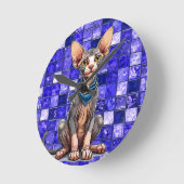 Horloge Ronde Chat Sphynx (Angle)