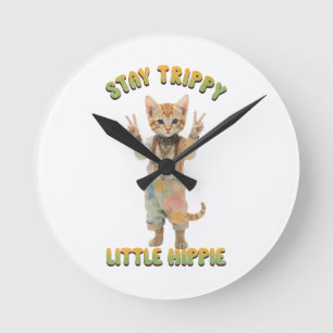 Horloge Ronde Chat tigré orange bohème reste trippy petit hippie