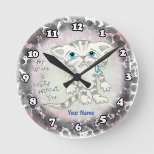 Horloge Ronde Chat triste du monde vide