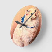 Horloge Ronde Chat vintage avec Bleu Bow (Angle)