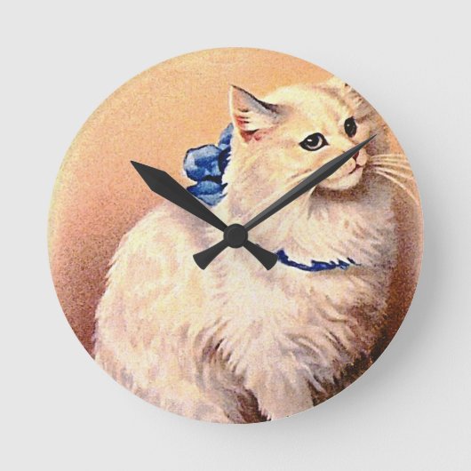 Horloge Ronde Chat vintage avec Bleu Bow (Recto)