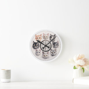 Horloge Ronde Chat Whimsical fait face à la conception charmante