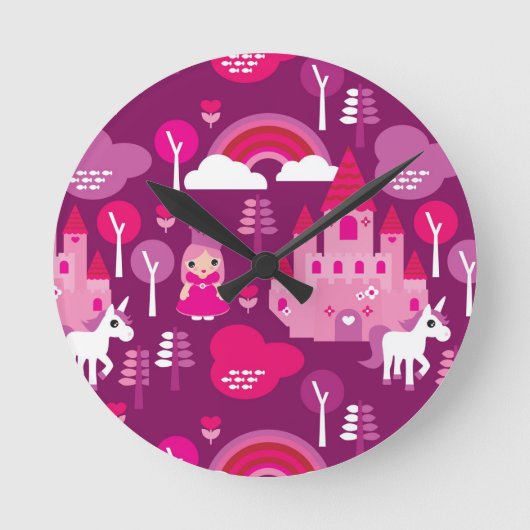 Horloge Ronde château de princesse et arc-en-ciel de licorne (Recto)