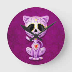 Horloge Ronde Chaton pourpre de sucre de zombi