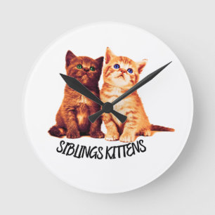 Horloge Ronde Chatons frères et soeurs, deux chats mignons