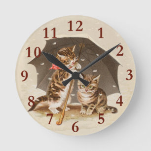 Horloge Ronde Chatons vintage sous un parapluie, art antique de