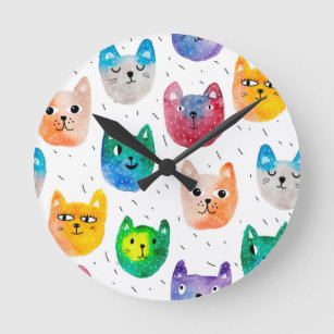 Horloge Ronde Chats aquarelles et amis