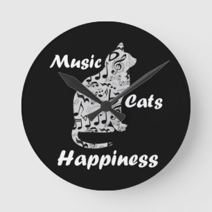 Horloge Ronde Chats de musique Bonheur - Citation d'amoureux de 