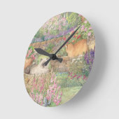 Horloge Ronde Chats illustrés dans le jardin (Angle)