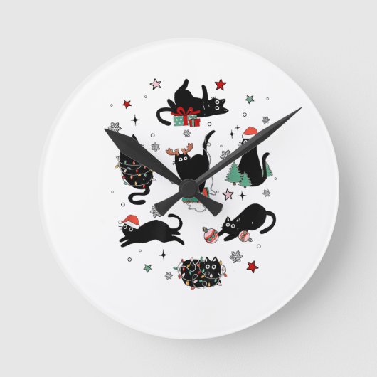 Horloge Ronde Chats noirs de Noël (Recto)