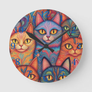 Horloge Ronde Chats psychédéliques. Hippy, Bohème, BoHo