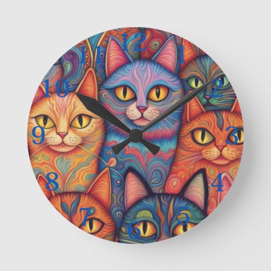 Horloge Ronde Chats psychédéliques. Hippy, Bohème, BoHo (Recto)
