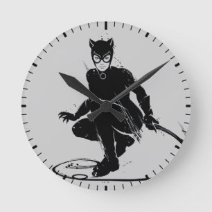 Horloge Ronde Chatte Encre Pose Pinceau