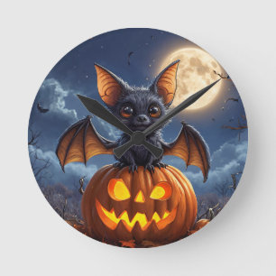 Horloge Ronde Chauve-souris de dessin animé adorable perché sur