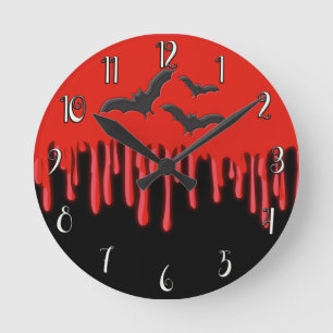Horloge Ronde Chauves-souris gothiques et Halloween sang qui cou