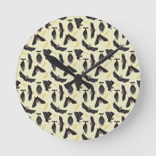 Horloge Ronde chauves-souris jaune