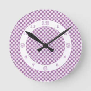 Horloge Ronde Check monochromatic de Purple/White