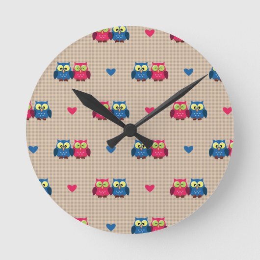 Horloge Ronde Checked pattern with love owls (Recto)