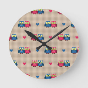 Horloge Ronde Checked pattern with love owls
