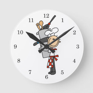 Horloge Ronde Chef avec casseroles et poêles
