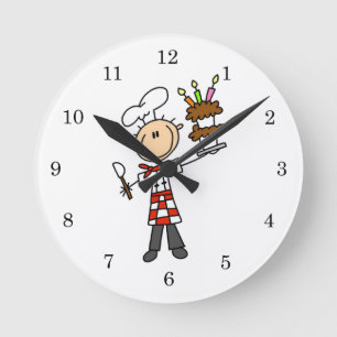 Horloge Ronde Chef avec gâteau d'anniversaire
