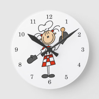 Horloge Ronde Chef Féminine avec Mitts et cuillère en bois