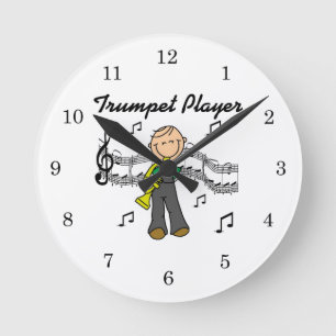 Horloge Ronde Chemise homme à figure bâton jouant de la trompett