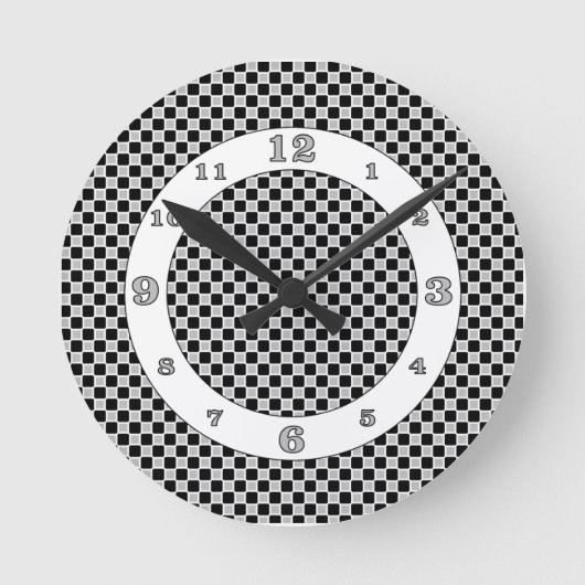 Horloge Ronde Chèques en noir et blanc (Recto)