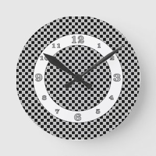 Horloge Ronde Chèques en noir et blanc