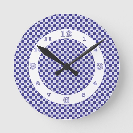 Horloge Ronde Chèques monochromatiques bleu Indigo (Recto)