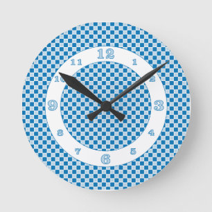 Horloge Ronde Chèques Monochromatiques Bleus