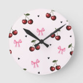 Horloge Ronde Cherry & Pink Bows Pattern - Coquette Aesthetic  (Recto)