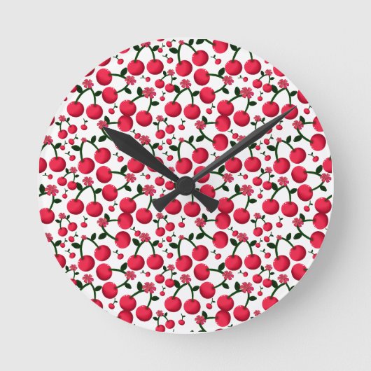 Horloge Ronde Cherry Seamless Pattern, Red Fruit Pattern,  (Recto)