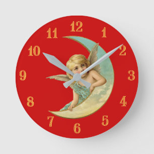 Horloge Ronde Cherub vintage dans Crescent Moon