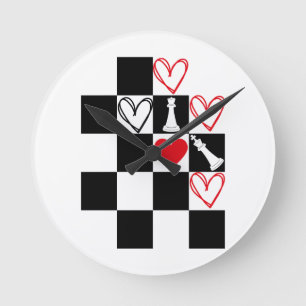 Horloge Ronde Chessboard Coeur Valentines Jour Noir&Blanc