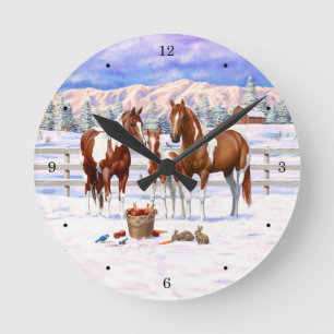 Horloge Ronde Chestnut Pinto Sorrel Peinture Quarter Chevaux Dan