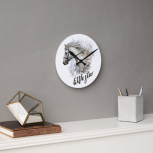 Horloge Ronde Cheval à main avec plantes jetez l'oreiller