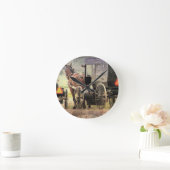 Horloge Ronde Cheval Amish et Buggy (Maison)