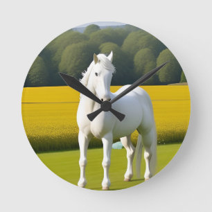 Horloge Ronde Cheval Blanc Avec Guirlande Florale