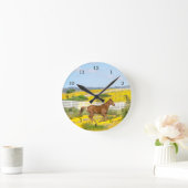 Horloge Ronde Cheval Brown courant dans le champ de fleurs (Maison)