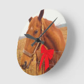 Horloge Ronde Cheval Brown Red Bow (Angle)