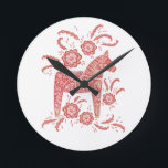 Horloge Ronde Cheval de Dala suédois Rouge et blanc<br><div class="desc">Un Dala Horse suédois traditionnel design en rouge et blanc.</div>