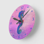 Horloge Ronde Cheval de mer coloré (Angle)