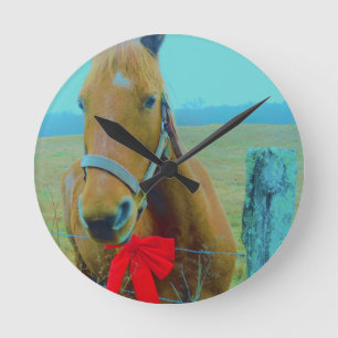 Horloge Ronde Cheval de Noël rétro
