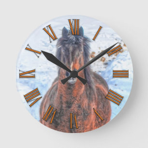 Horloge Ronde Cheval d'hiver de la Baie "Année du Cheval" Photo 